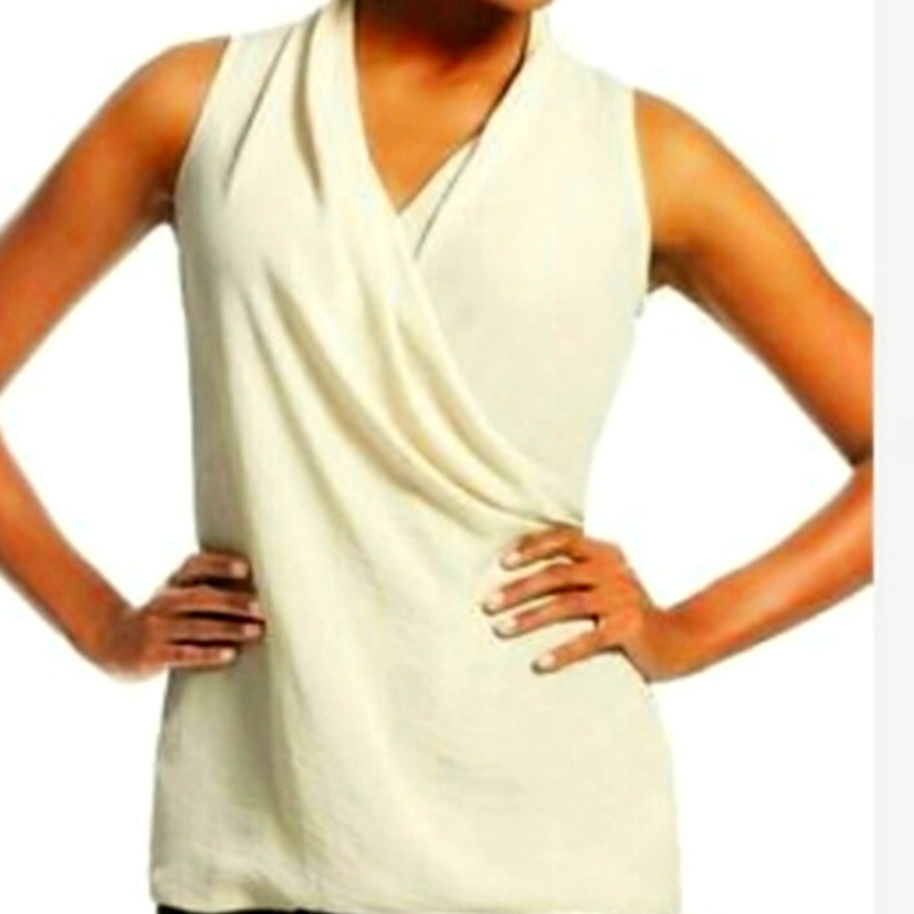 Women's Cabi draped faux wrap tank top in cream,  size large